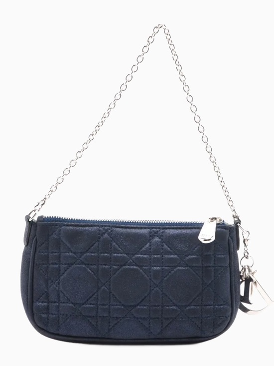 Dior Handbags - DIOR Metallic Navy Blue Mini Cannage Purse Silver tone Chain Strap Lady Dior